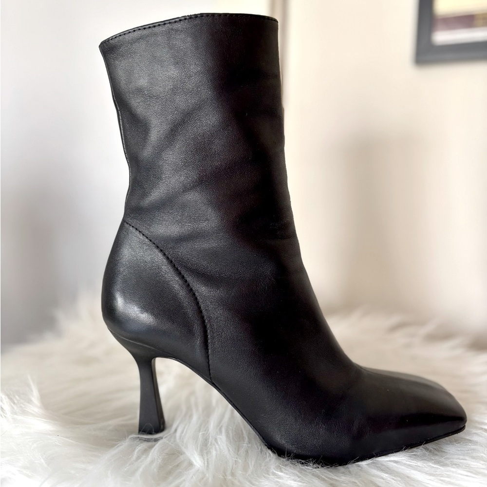 Zara Square Toe Black Leather Ankle Boots Women’s Size 5